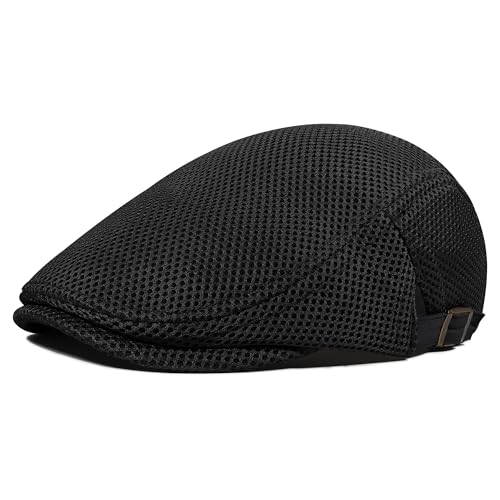 PivotWing Schiebermütze Herren Cap Herren Leicht Atmungsaktiv Schirmmütze Herren Weich Netzgewebe Baskenmütze Herren Weich Netzgewebe Flatcap Verstellbar Sommermütze Outdoor Schwarz One Size von PivotWing