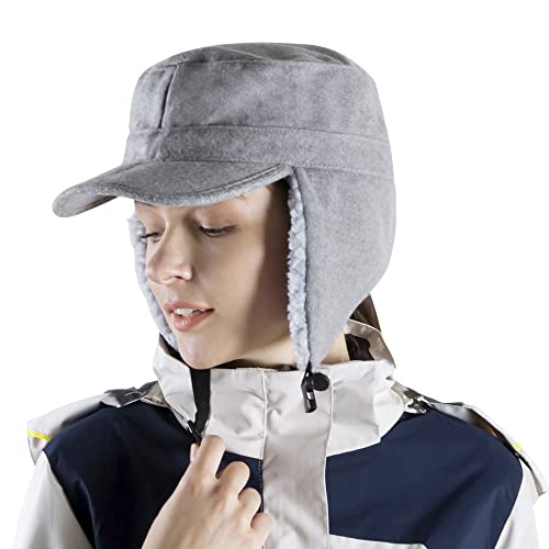 PivotWing Winter Basecap, Wolle Trappermütze Winddicht Fliegermütze Wintermütze mit Ohrenklappen Warm Unisex Kunstfellmütze für Skifahren Schlittschuhlaufen Outdoor Aktivitäten Hellgrau von PivotWing