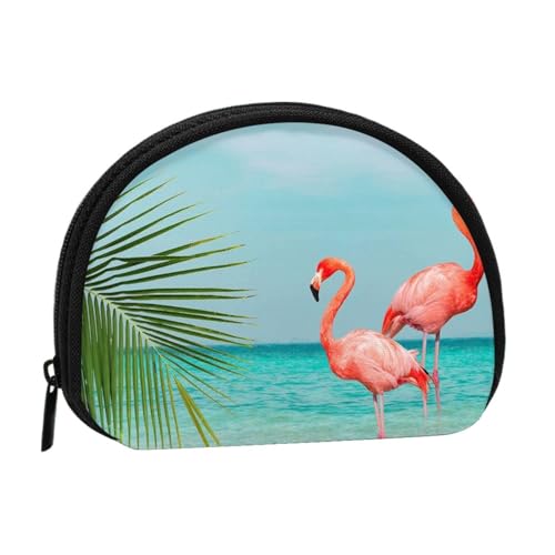 Bunte Blumen Münzgeldbörse Muschel Mini-Tasche Geldbörse Kleingeldtasche für Damen Mädchen Kinder, Flamingo im Wasser, Einheitsgröße von Piwine