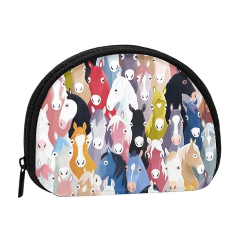 Karate Herren Münzgeldbörse Muschel Mini Pouch Geldbörse Wechseltasche für Frauen Mädchen Kinder, Bunte Cartoon-Pferde., Einheitsgröße von Piwine