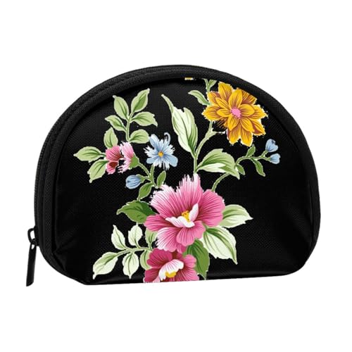 Münzgeldbörse, Muschel, Mini-Geldbörse, Kleingeldtasche, für Damen, Mädchen, Kinder, Blau, Handbemalte Blume., Einheitsgröße von Piwine