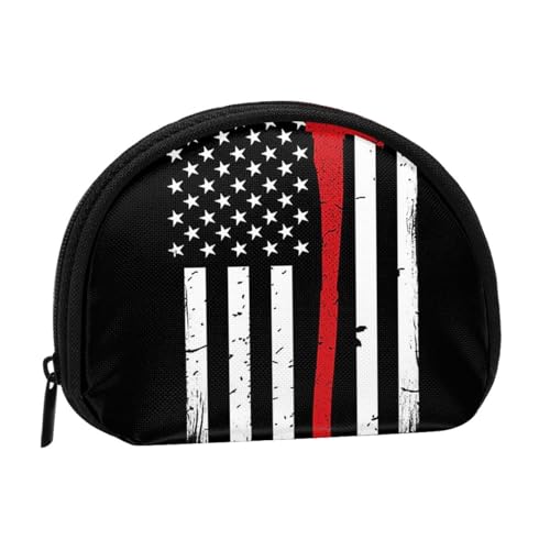 Münzgeldbörse, Muschel, Mini-Geldbörse, Kleingeldtasche, für Damen, Mädchen, Kinder, Blau, Red Line Firefighter USA-Flagge, Einheitsgröße von Piwine