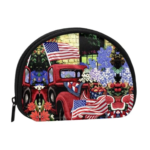 Münzgeldbörse mit Vögeln, Mini-Beutel, Geldbörse, Wickeltasche für Damen, Mädchen, Kinder, 4. Juli Patriotischer Old Red Truck, Einheitsgröße von Piwine