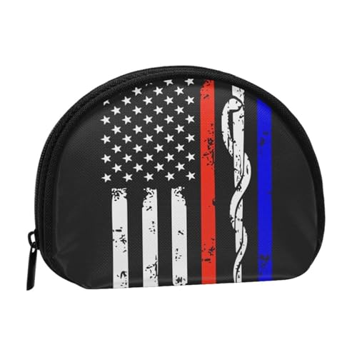 Münzgeldbörse mit grauem Karomuster, Mini-Beutel, Geldbörse, Wickeltasche für Damen, Mädchen, Kinder, Red Stripe Firefighter USA-Flagge, Einheitsgröße von Piwine