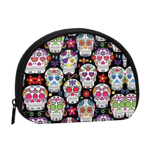 Romantische Paris Schmetterling Münzgeldbörse Muschel Mini Pouch Geldbörse Kleingeldtasche für Frauen Mädchen Kinder, Sugar Skulls, Einheitsgröße von Piwine