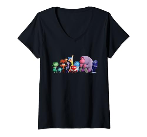 Damen Disney and Pixar’s Inside Out 2 Emotions Group All Together T-Shirt mit V-Ausschnitt von PIXAR