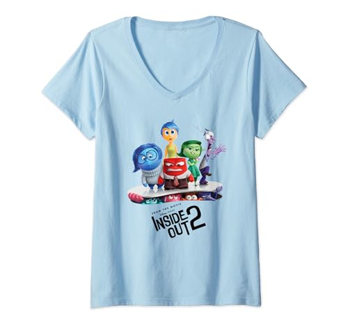 Damen Disney and Pixar’s Inside Out 2 New Emotions Poster Official T-Shirt mit V-Ausschnitt von PIXAR