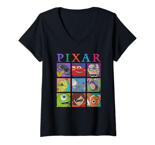 Damen Pixar Retro Grid T-Shirt mit V-Ausschnitt von Pixar
