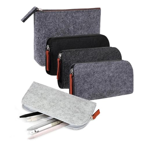 5 Stück Filz Mäppchen Set - Filztasche mit Reißverschluss, Filz Kosmetiktasche,Schlampermäppchen Filz, Filz Multifunktions Federmäppchen, Filz Briefpapier für Kosmetik, Stifte und Andere Schulbedarf von Pixaro