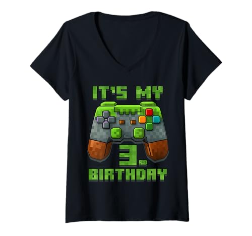 Damen Es ist Mein 3. Geburtstag, Videospieler-Level, 3. Geburtstag T-Shirt mit V-Ausschnitt Damen Es ist Mein 3. Geburtstag, Videospieler-Level, 3. Geburtstag T-Shirt mit V-Ausschnitt von Pixel Game Birthday Boy Level Up Gamer Store.
