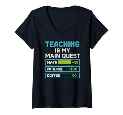 Damen Teacher Level-Up Mein Fach ist EIN Abenteuer-Gamer T-Shirt mit V-Ausschnitt von Pixel Gamer Teacher Level-Up Adventure Outfit