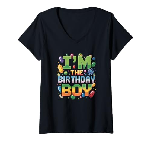 Damen Ich Bin das Geburtstagskind Pixel Gamer Design Geschenk T-Shirt mit V-Ausschnitt Damen Ich Bin das Geburtstagskind Pixel Gamer Design Geschenk T-Shirt mit V-Ausschnitt von Pixel Geburtstag Junge Geschenke