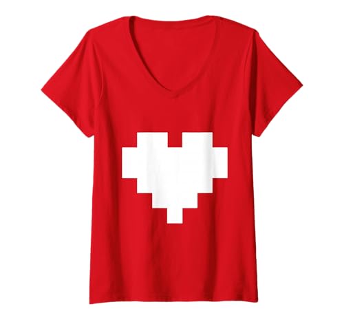 Damen Retro Pixel Heart Videospiel T-Shirt mit V-Ausschnitt Damen Retro Pixel Heart Videospiel T-Shirt mit V-Ausschnitt von Pixel Heart