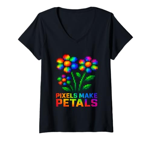 Damen Pixel Pflanzen Leben Retro 8-Bit Zimmerpflanzen T-Shirt mit V-Ausschnitt Damen Pixel Pflanzen Leben Retro 8-Bit Zimmerpflanzen T-Shirt mit V-Ausschnitt von Pixel Kaktus Retro Gamer Pflanzen