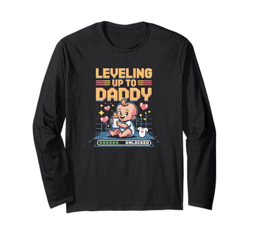 Leveling Up To Daddy Retro Gamer Baby Ankündigung Kunst Langarmshirt von Pixel Power Parent