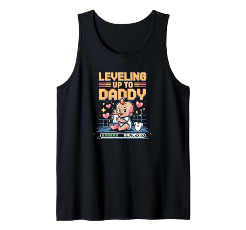 Leveling Up To Daddy Retro Gamer Baby Ankündigung Kunst Tank Top von Pixel Power Parent