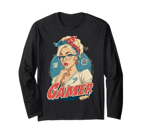 Pin-Up-Vibes im Retro-Stil für Gamer-Mädchen Langarmshirt von Pixel Princess Arcade Aesthetic Co.
