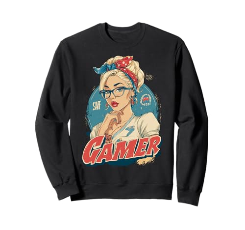 Pin-Up-Vibes im Retro-Stil für Gamer-Mädchen Sweatshirt von Pixel Princess Arcade Aesthetic Co.