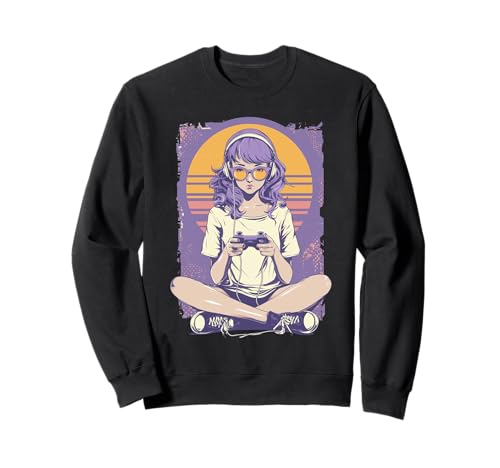 Retro-Anime-Gamer-Mädchen Sweatshirt von Pixel Pulse Anime Arcade Collective