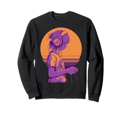 Retro-Anime-Gamer-Mädchen Sweatshirt Retro-Anime-Gamer-Mädchen Sweatshirt von Pixel Pulse Anime Arcade Collective