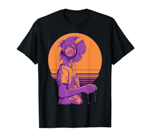 Retro-Anime-Gamer-Mädchen T-Shirt von Pixel Pulse Anime Arcade Collective