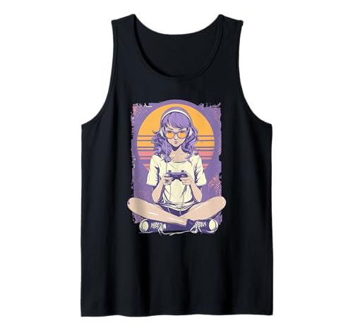 Retro-Anime-Gamer-Mädchen Tank Top Retro-Anime-Gamer-Mädchen Tank Top von Pixel Pulse Anime Arcade Collective