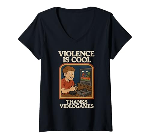 Damen Violence is Cool Thanks Videospiele Lustiger Retro-Stil T-Shirt mit V-Ausschnitt Damen Violence is Cool Thanks Videospiele Lustiger Retro-Stil T-Shirt mit V-Ausschnitt von Pixel Rage Sarcastic Gamer Humor & Retro Graphics