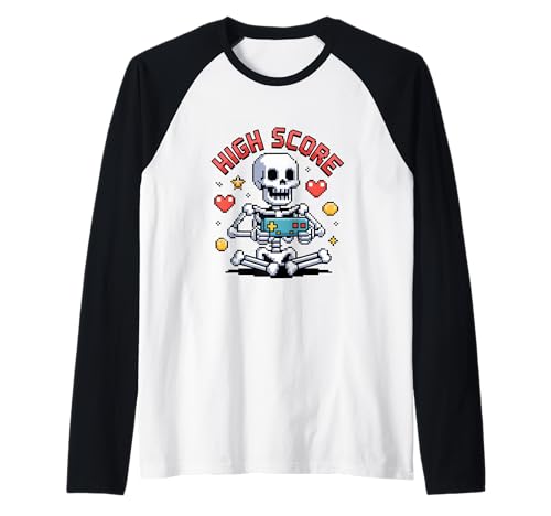 Halloween Skeleton Gamer Pixel Video Gaming Boys Men Kids Raglan von Pixel Skeleton High Score For Spooky Halloween