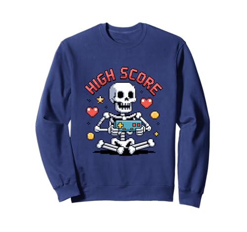 Halloween Skeleton Gamer Pixel Video Gaming Boys Men Kids Sweatshirt von Pixel Skeleton High Score For Spooky Halloween