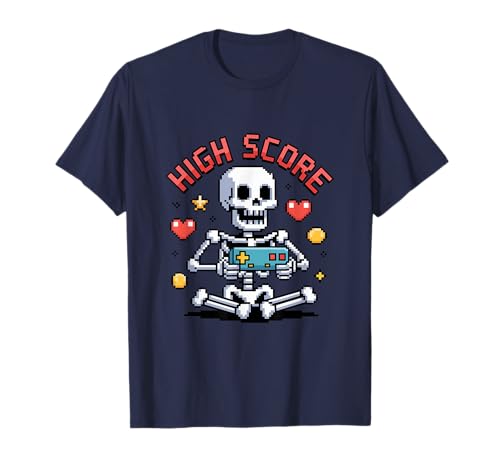 Halloween Skeleton Gamer Pixel Video Gaming Boys Men Kids T-Shirt von Pixel Skeleton High Score For Spooky Halloween
