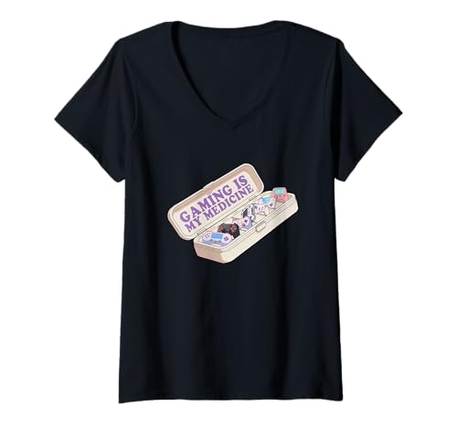 Damen Gaming is My Medicine — Gamer Therapy Game-Controller Lustig T-Shirt mit V-Ausschnitt von Pixel Therapy