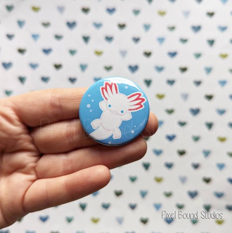 Chibi Niedlicher Axolotl Baby Animal Art 1, 5 Inch Button von PixelBoundStudios