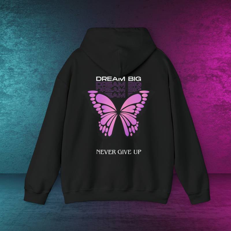 Butterfly Fly Away | Never Give Up Printed Front & Back Different Colors Kapuzenpullover Hoodie Unisex Gift Schmetterling von PixelBrandDesigns