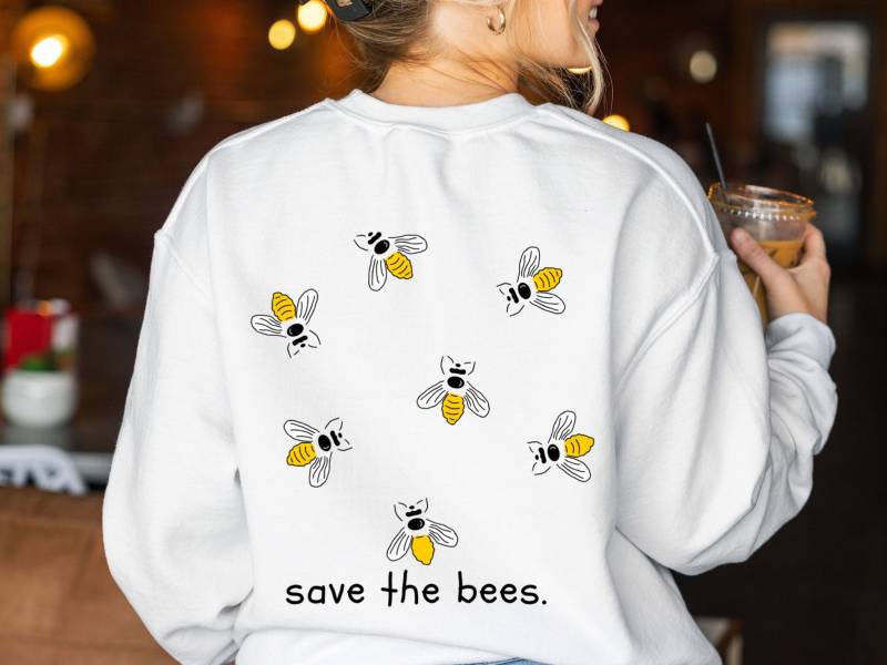 Cute Save The Bees Sweatshirt With Printed Front & Back/Unisex Loose Fit Rette Die Bienen von PixelBrandDesigns