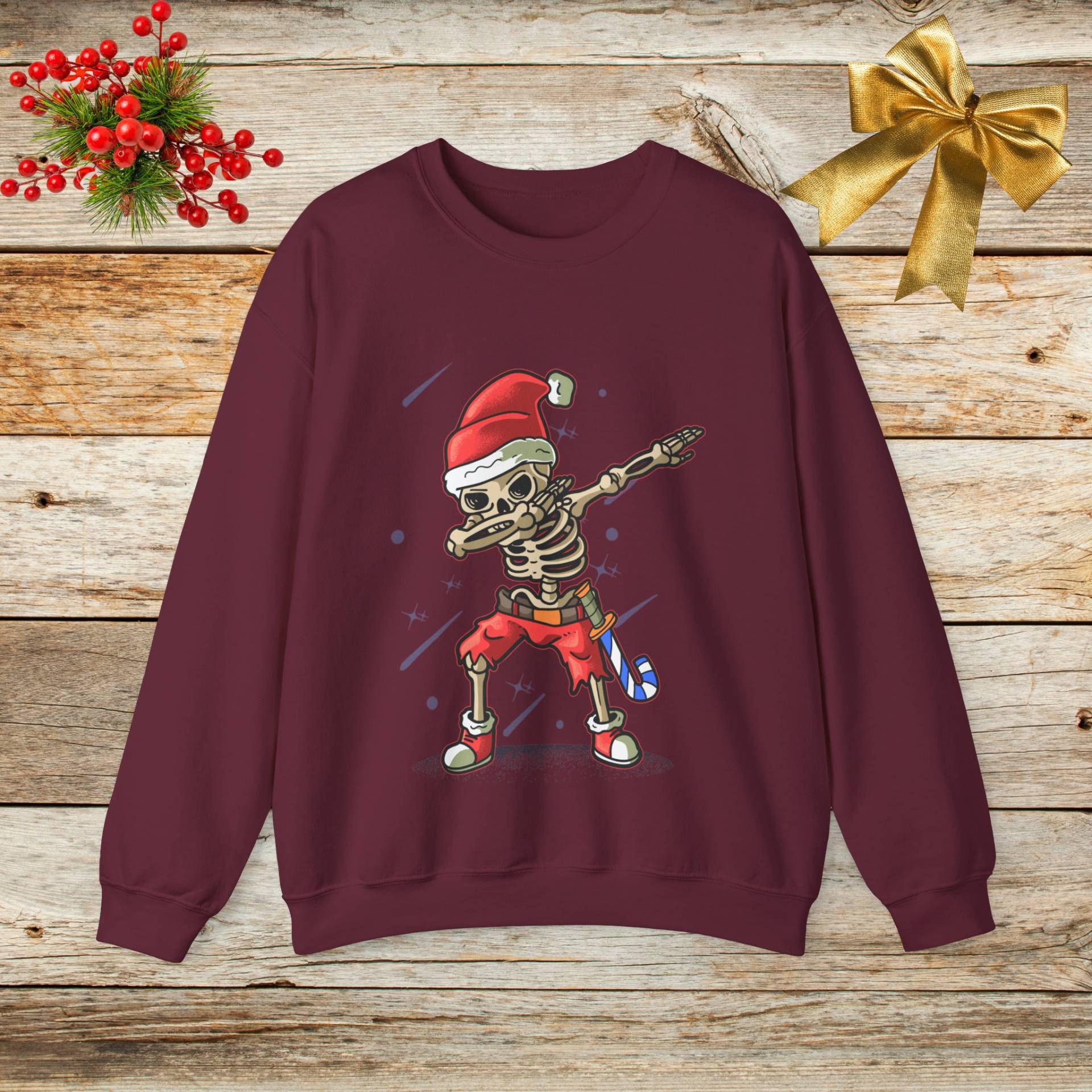 Merry Christmas Dubbing Dancing Skelleton Sweater - Unisex Sweatshirt Many Colors Giftidea Pullover Weihnachten Skelett von PixelBrandDesigns