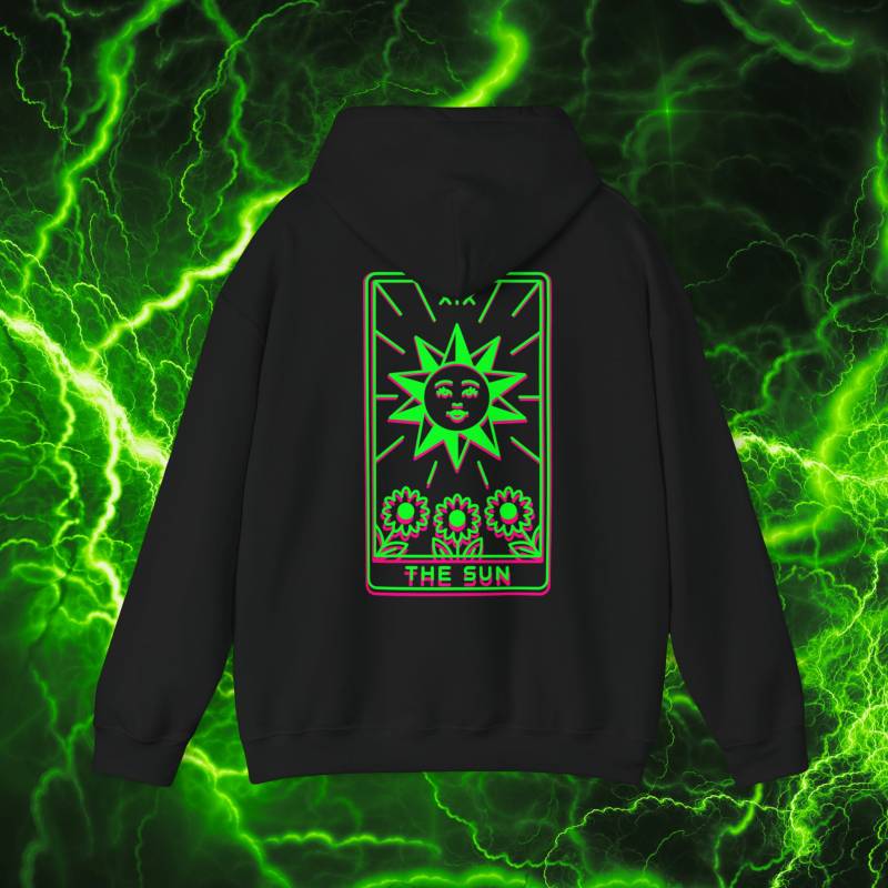 Sun Tarot Card Neon Sweater Unisex - Spiritual Psychedelic Hoodie Giftidea Green Pink Black von PixelBrandDesigns
