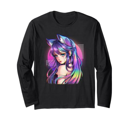 Fox Girl Aesthetic Vaporwave Fellkatzenohren im Anime-Design Langarmshirt Fox Girl Aesthetic Vaporwave Fellkatzenohren im Anime-Design Langarmshirt von PixelFur
