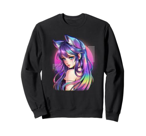 Fox Girl Aesthetic Vaporwave Fellkatzenohren im Anime-Design Sweatshirt von PixelFur