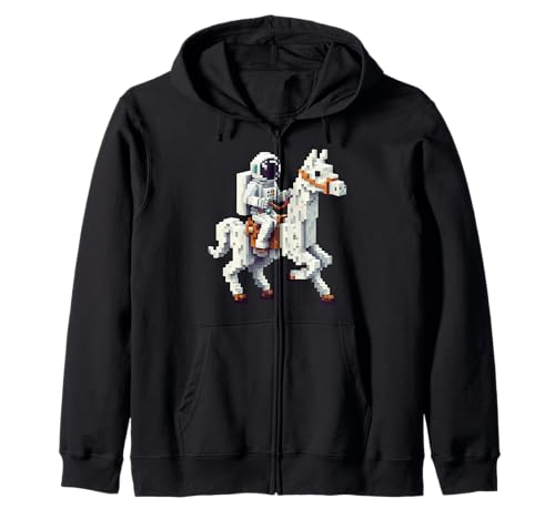 Astronaut Reiten Lama Jungen Mädchen Gaming im Block-Stil Kapuzenjacke von Pixelated Character Riding Llama Gamer Art Gaming