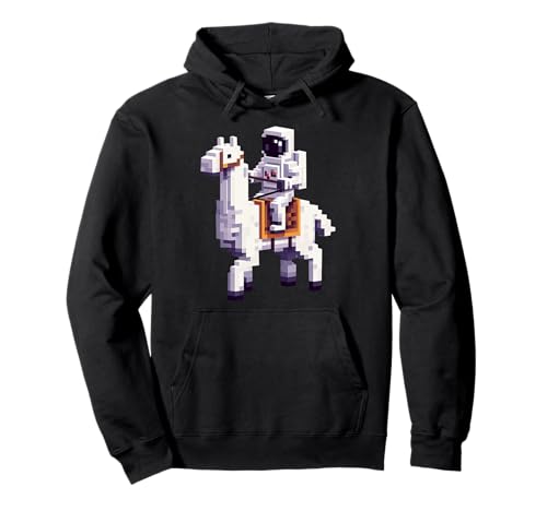 Astronaut Reiten Lama Jungen Mädchen Gaming im Block-Stil Pullover Hoodie von Pixelated Character Riding Llama Gamer Art Gaming