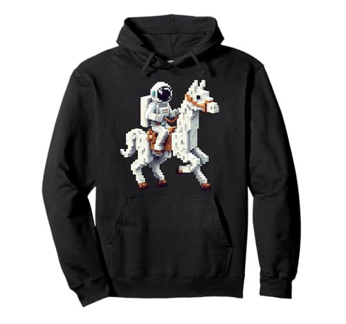Astronaut Reiten Lama Jungen Mädchen Gaming im Block-Stil Pullover Hoodie von Pixelated Character Riding Llama Gamer Art Gaming
