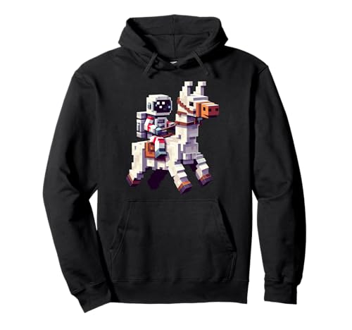 Astronaut Reiten Lama Jungen Mädchen Gaming im Block-Stil Pullover Hoodie von Pixelated Character Riding Llama Gamer Art Gaming