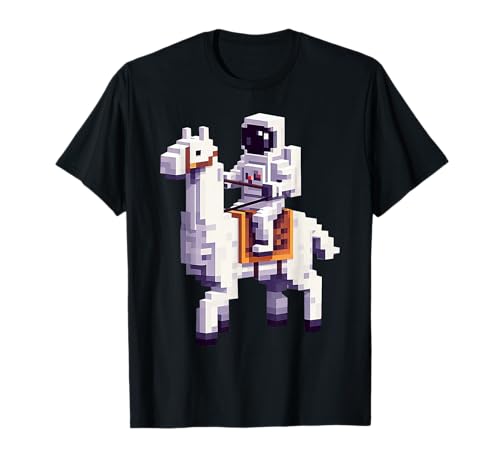 Astronaut Reiten Lama Jungen Mädchen Gaming im Block-Stil T-Shirt von Pixelated Character Riding Llama Gamer Art Gaming
