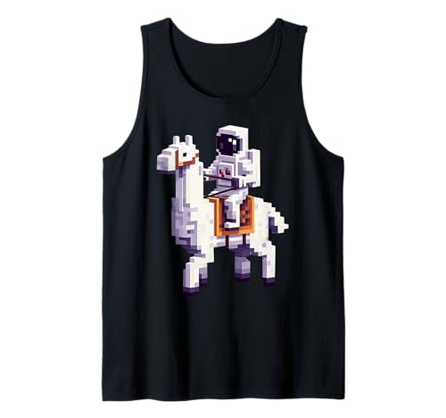 Astronaut Reiten Lama Jungen Mädchen Gaming im Block-Stil Tank Top von Pixelated Character Riding Llama Gamer Art Gaming