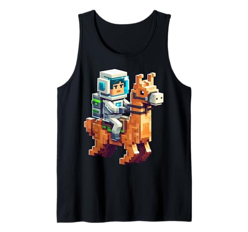 Astronaut Reiten Lama Jungen Mädchen Gaming im Block-Stil Tank Top von Pixelated Character Riding Llama Gamer Art Gaming