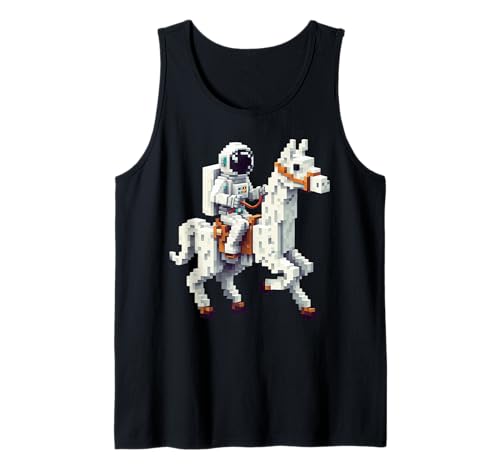 Astronaut Reiten Lama Jungen Mädchen Gaming im Block-Stil Tank Top von Pixelated Character Riding Llama Gamer Art Gaming