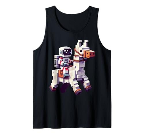 Astronaut Reiten Lama Jungen Mädchen Gaming im Block-Stil Tank Top von Pixelated Character Riding Llama Gamer Art Gaming