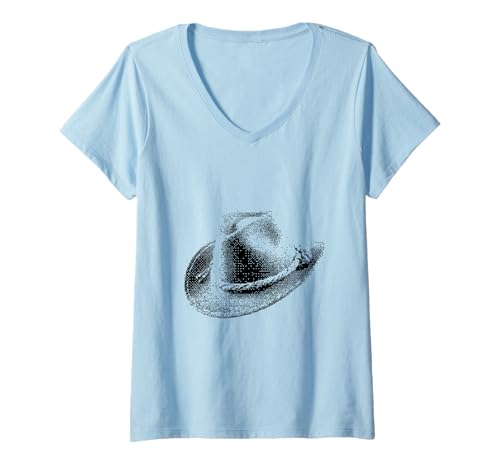 Damen Pixelierter Cowboyhut Retro für Gamer T-Shirt mit V-Ausschnitt von Pixelated Cowboy Hat Design for Gamer