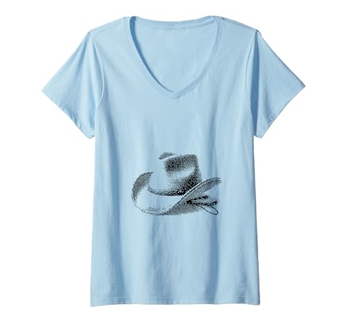 Damen Pixelierter Cowboyhut Retro für Gamer T-Shirt mit V-Ausschnitt von Pixelated Cowboy Hat Design for Gamer