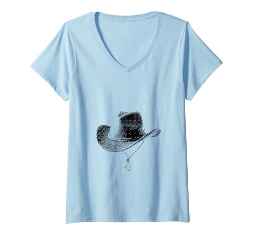 Damen Pixelierter Cowboyhut Retro für Gamer T-Shirt mit V-Ausschnitt von Pixelated Cowboy Hat Design for Gamer